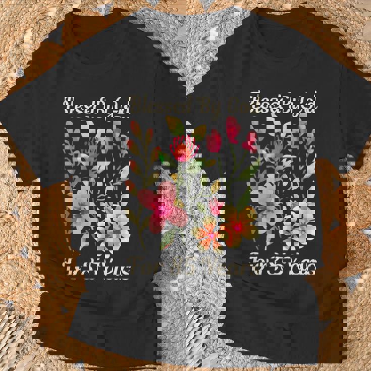 85歳 神様の祝福 かわいい庭の花 85歳の誕生日 長袖tシャツ Tシャツ 高齢者への贈り物