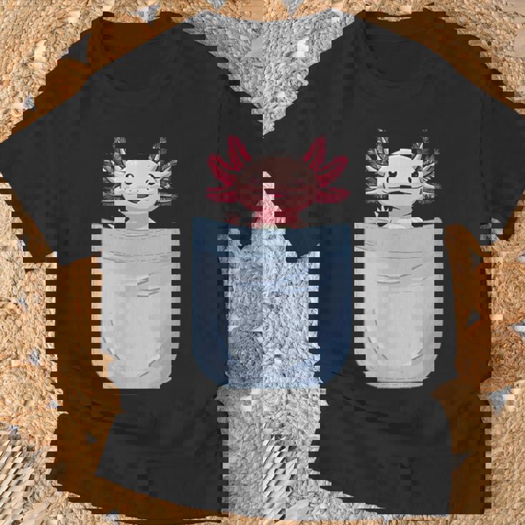 Axolotl ポケットに入った魚 両生類 ペット ホワイト アホロートル トカゲ Tシャツ 高齢者への贈り物