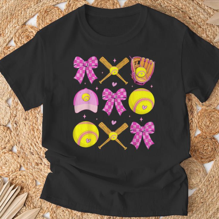 Checkered Mama Bow Cute Softball Mom Game Day Sports T-Shirt Gifts for Old Men