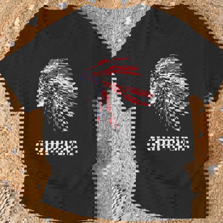 Chippewa ネイティブアメリカン アメリカ国旗 スカルヘッドレス 長袖tシャツ Tシャツ 高齢者への贈り物