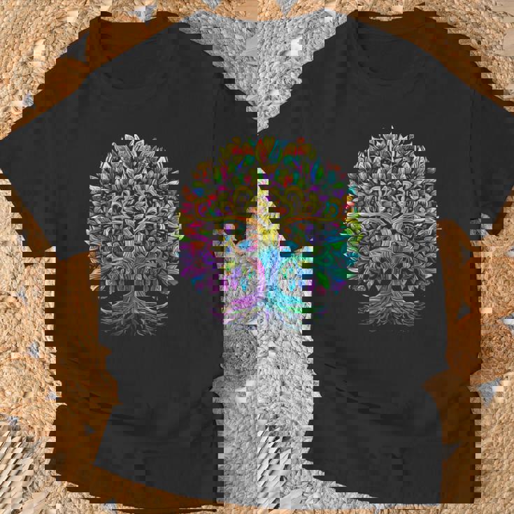 Full Foliage Tree Of Life 葉がいっぱいのレインボー生命の木 Tシャツ 高齢者への贈り物