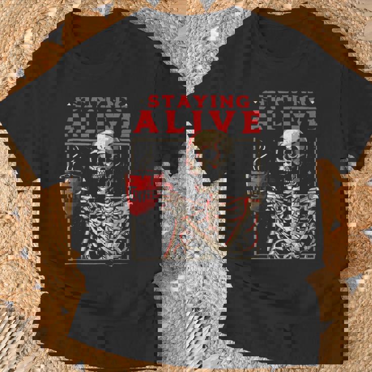 kulltaying Alive スケルトン ドリンクコーヒー Tシャツ 高齢者への贈り物