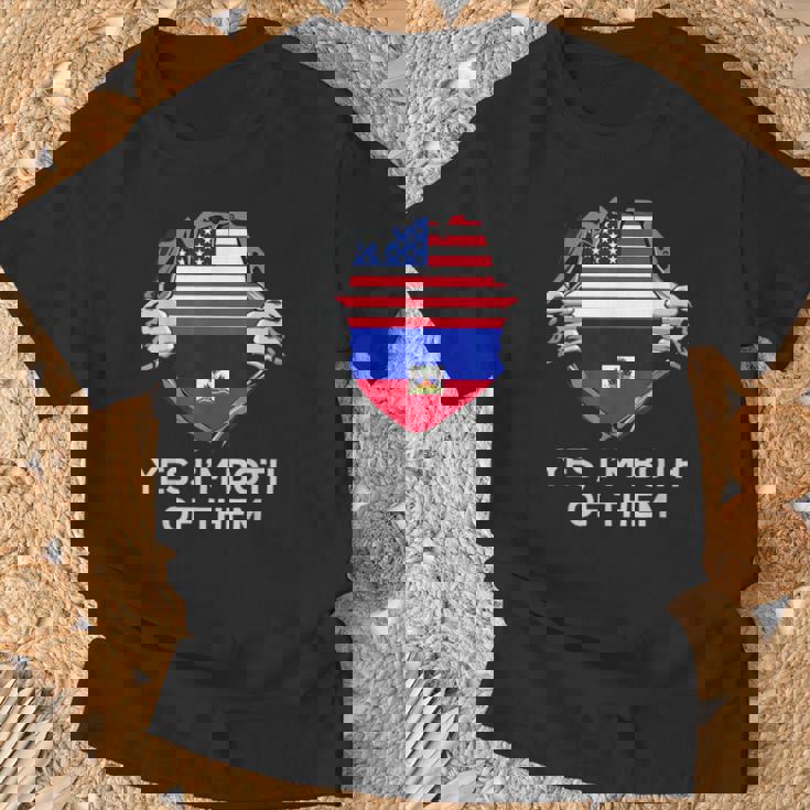 Half American Half Haitian Usa Haiti Flag メンズ レディース Tシャツ 高齢者への贈り物