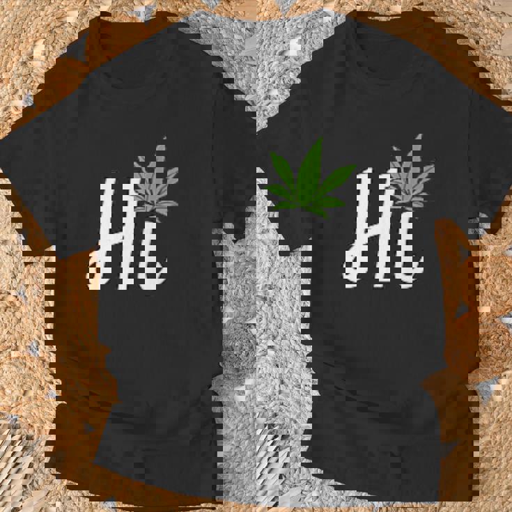Hi Hello マリファナの葉 ハッピーファニー大麻 ウィード パイナップル Tシャツ 高齢者への贈り物