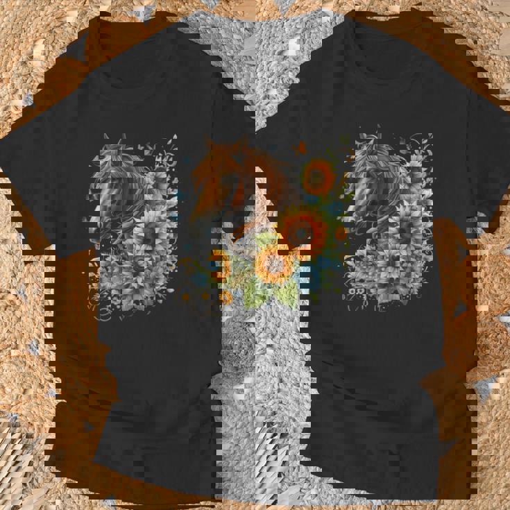 Horse Sunflower Butterfly Country Western Boho Horses Riding T-Shirt Gifts for Old Men