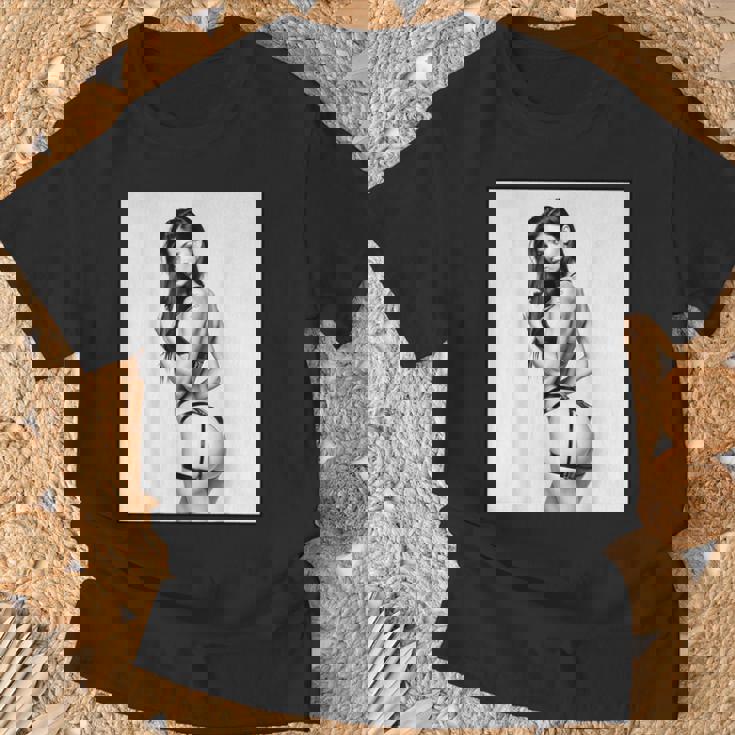 Hot Girl On 男性用 セクシー ブルネット ピンナップガール B&W Tシャツ 高齢者への贈り物