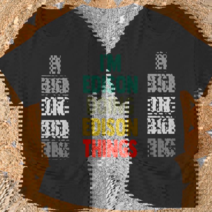 I'm Edison Doing Edison Things 楽しい 名前入り エジソン Tシャツ 高齢者への贈り物
