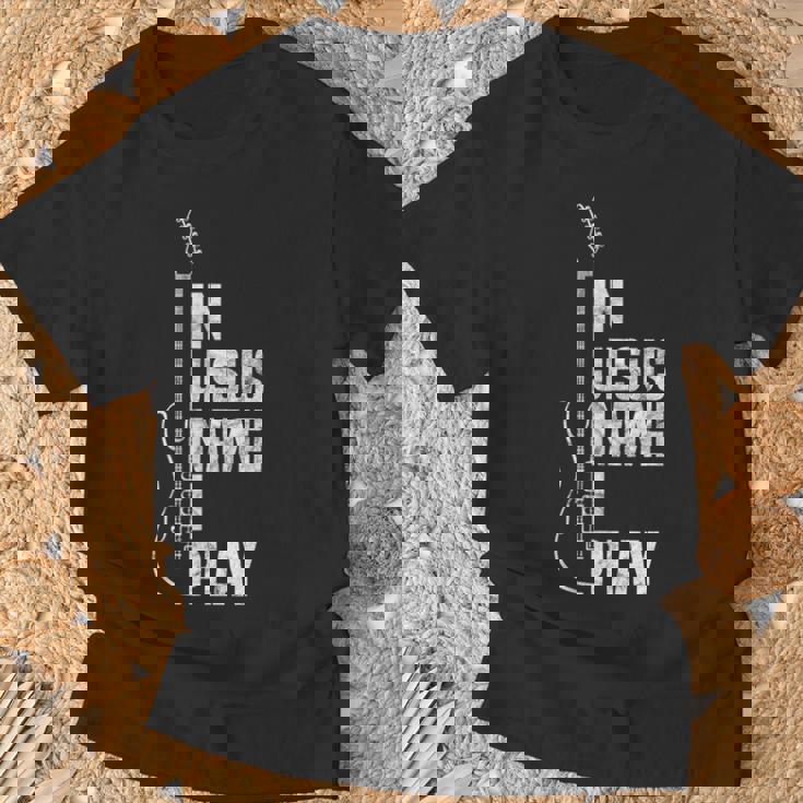 In Jesus Name I Play ギター クリスチャン ギタープレーヤー Tシャツ 高齢者への贈り物