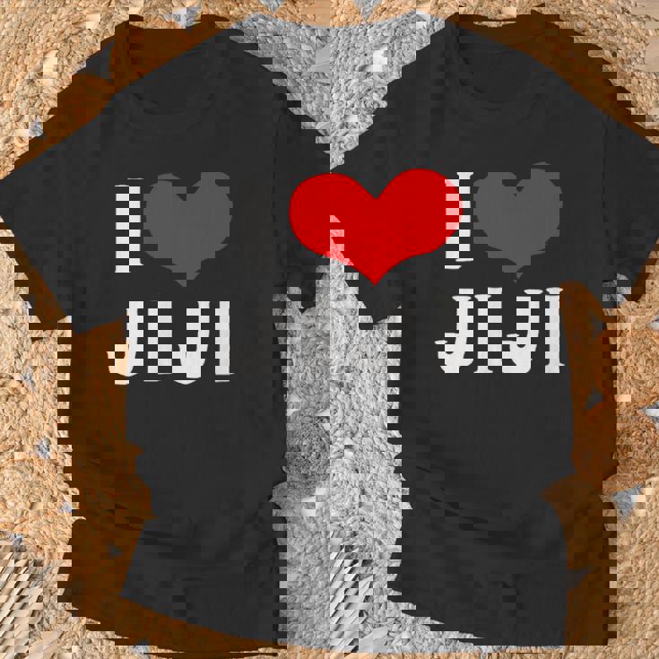 I Love Jiji 愛 ハート じーじ じいじ おじいさん 父の日 家族 家族写真 記念写真 おもしろ かわいい Tシャツ 高齢者への贈り物