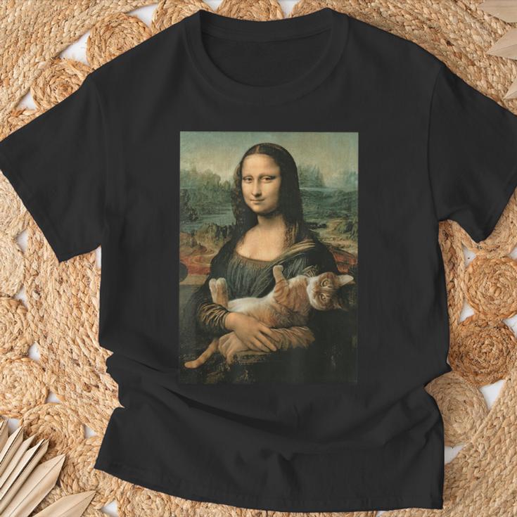 Mona Lisa Mit Orangefarbener Katze Lustige Kunstmalerei T-Shirt Geschenke für alte Männer