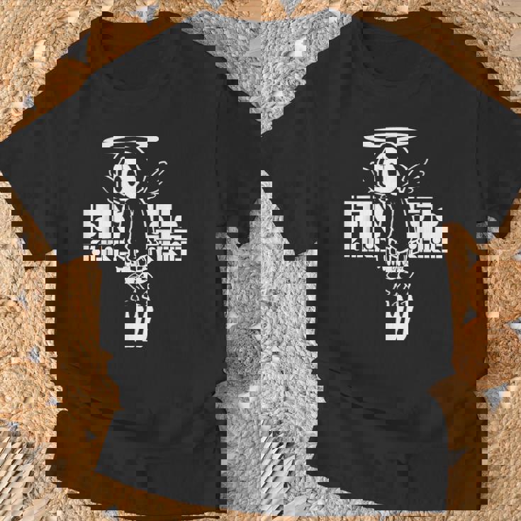 Nog-T-0012-天使-黒 Tシャツ 高齢者への贈り物