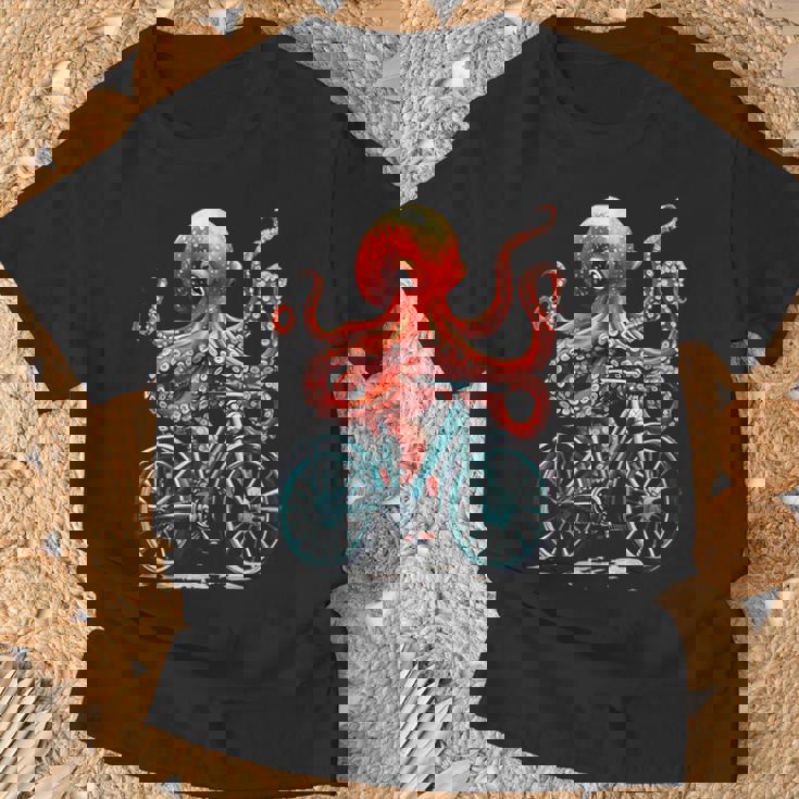 Octopus On Bicycle Cycling Squid Road Bike Cyclist T-Shirt Gifts for Old Men