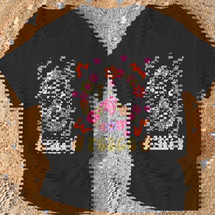 Peace 60年代風 フラワーデザイン Tシャツ 高齢者への贈り物
