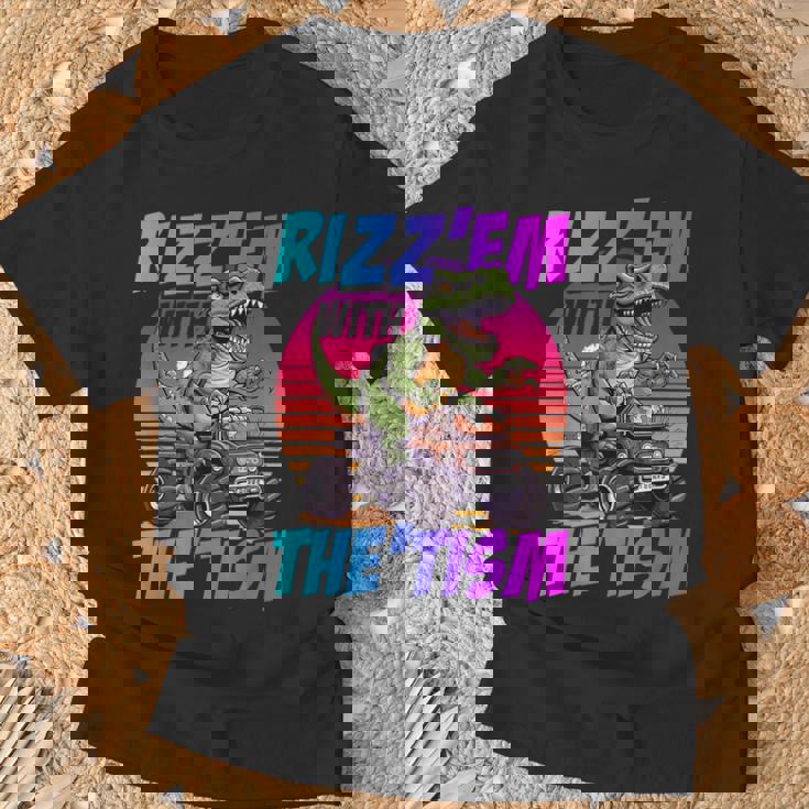 Rizz 'Em With The Tism 恐竜 T-Rex Meme Autism Tシャツ 高齢者への贈り物