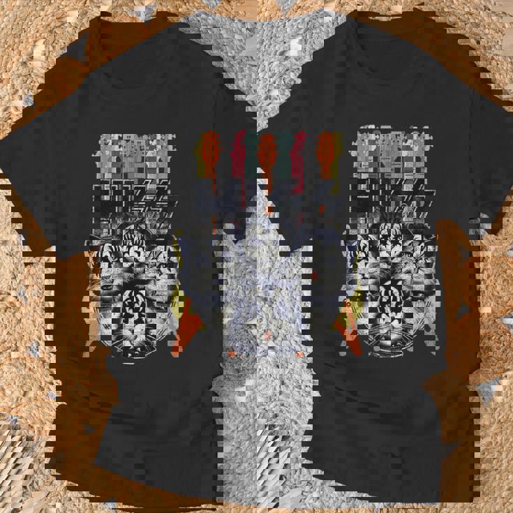 Hiss Cats 子猫 パロディ ロック ロッキン ヴィンテージ レトロ 猫 Tシャツ 高齢者への贈り物