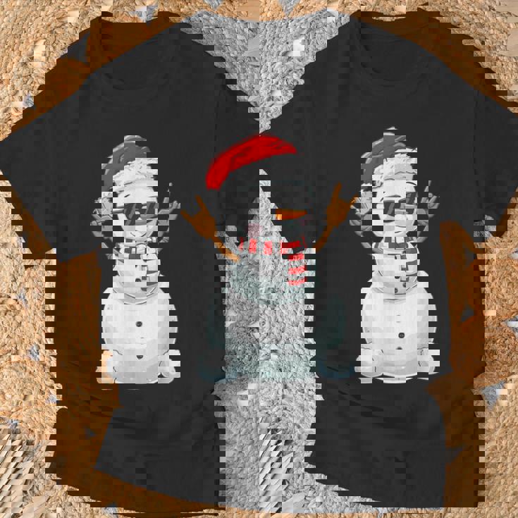 Santa Snowman Rock Hand Sign Language Xmas Rock Music Lover T-Shirt Gifts for Old Men