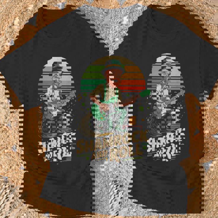 Shamrock And Roll Leprechaun Guitar T-Shirt Gifts for Old Men