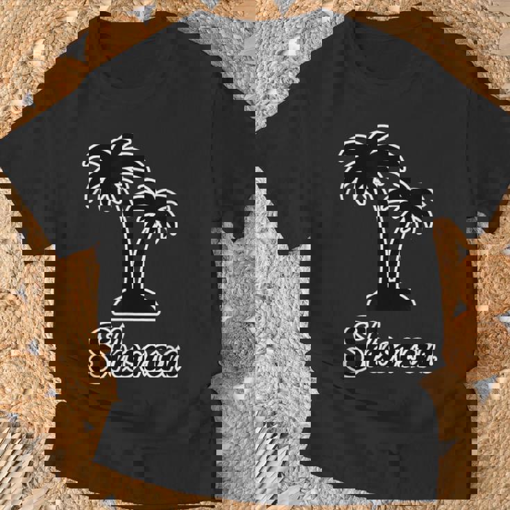 Shonan（湘南）サーファー ヤシの木 パームツリー（黒 ブラック 文字）【47都道府県】ジモt ティ Tシャツ 高齢者への贈り物