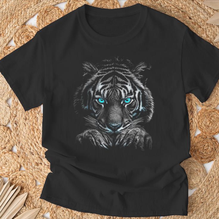 Tigerporträt Tierliebhaber-Grafik Mit Blauen Augen Motiv Tiger T-Shirt Geschenke für alte Männer