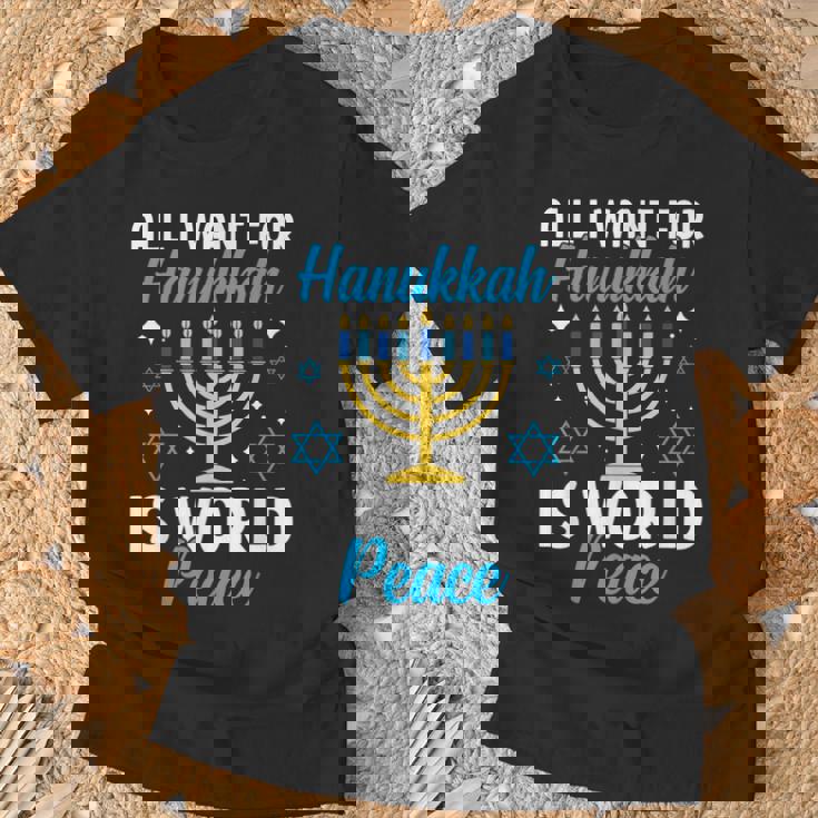 Todo Lo Que Quiero Para Hanukkah Es La Paz Mundial Judía Janucá Adulto Camiseta unisex Regalos para ancianos