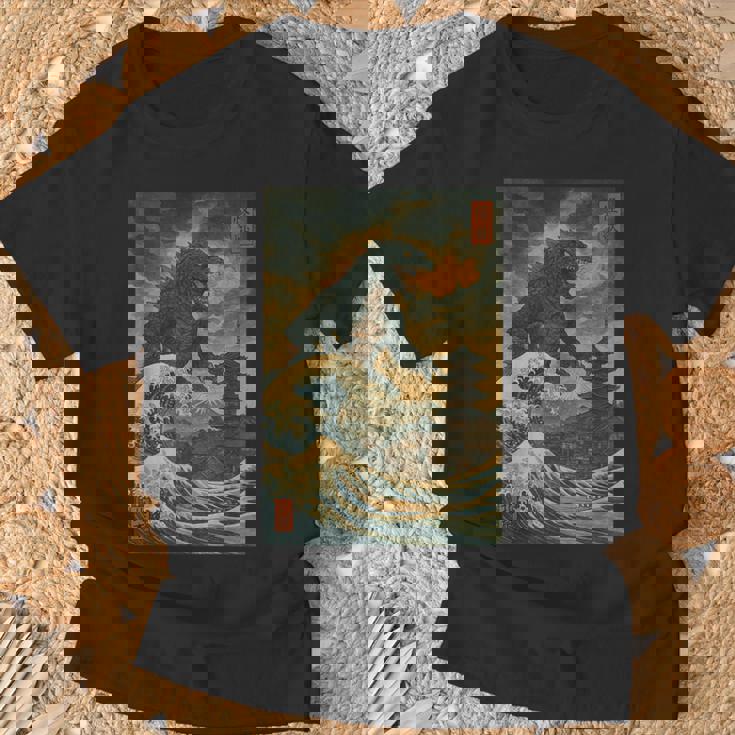Ukiyo-E Kaiju Gran Ola Arte Monstruo Japonésintage Camiseta unisex Regalos para ancianos