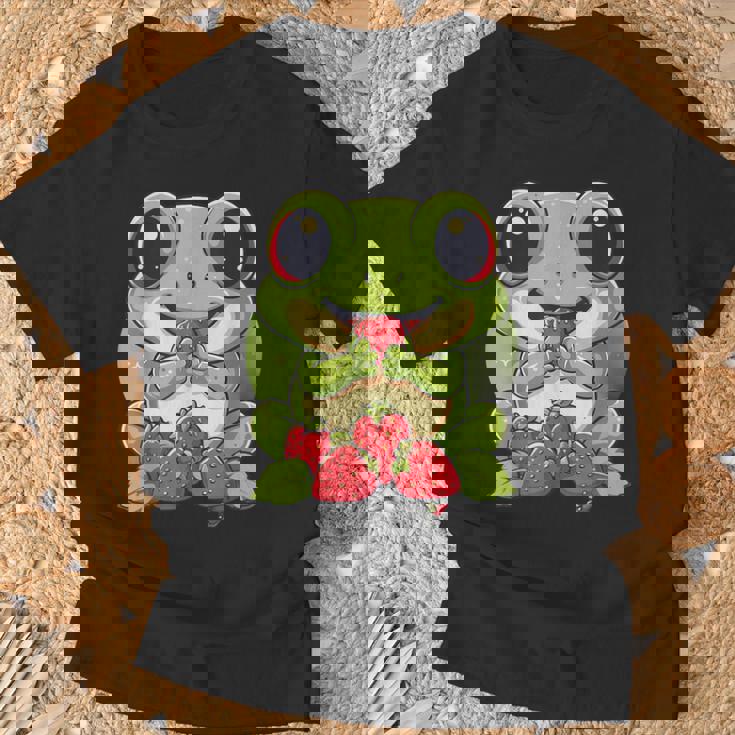 いちごカエル 図面 アートワーク いちご 動物 アート Tシャツ 高齢者への贈り物