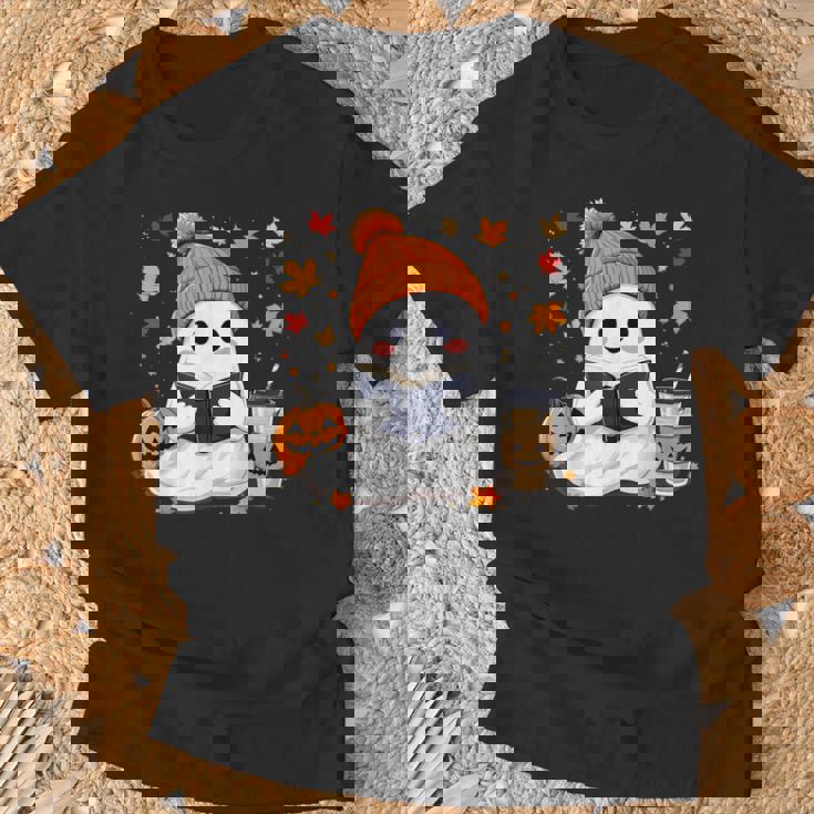 おばけ読書本 紅葉 ハロウィン ゴーストコーヒー Tシャツ 高齢者への贈り物