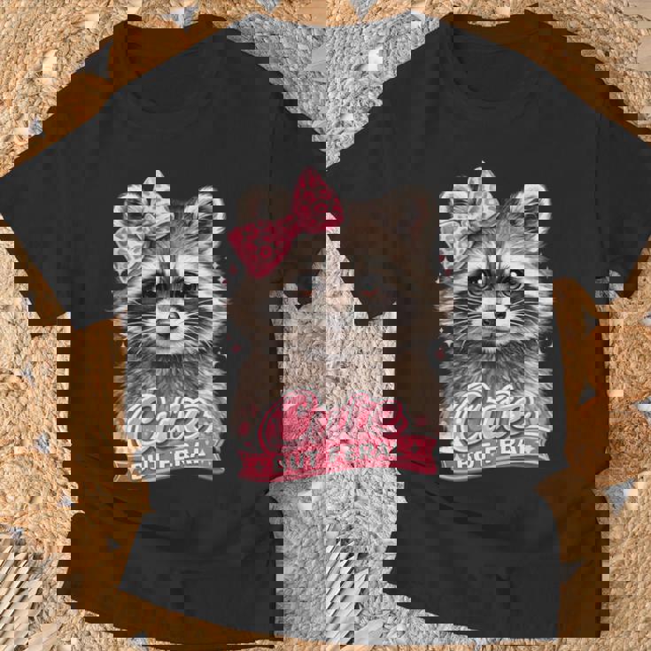 かわいいけど野生的な面白いアライグマの弓ミームかわいい動物のユーモア 長袖tシャツ Tシャツ 高齢者への贈り物