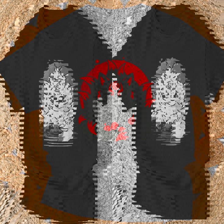 きつね 笑う キツネ 九尾 神話 動物 Tシャツ 高齢者への贈り物