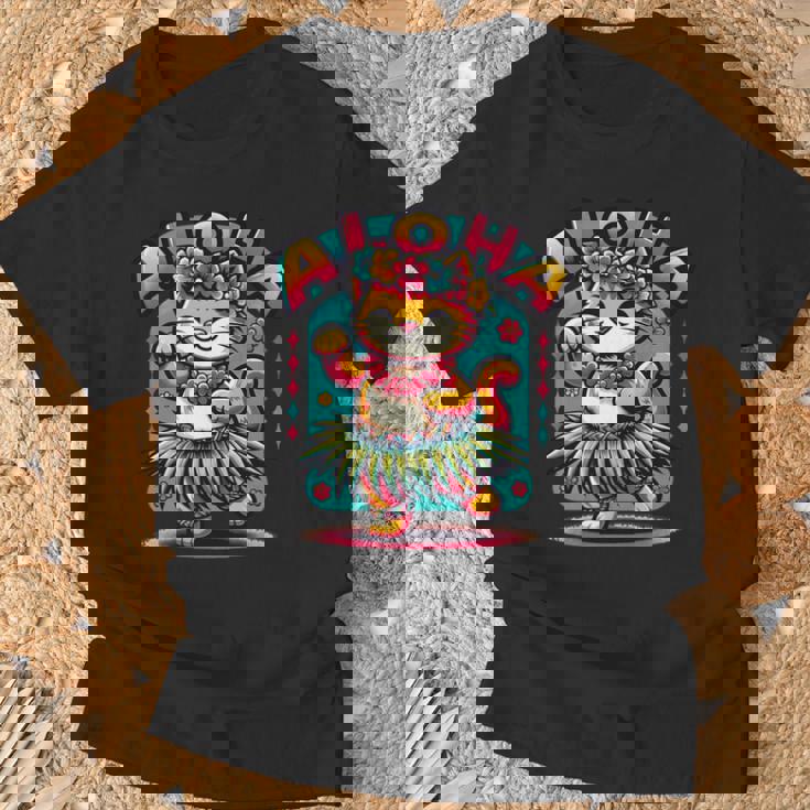 アロハ ハワイ ハワイアン フラダンス キャット シャツ 猫好き フラ 長袖tシャツ Tシャツ 高齢者への贈り物
