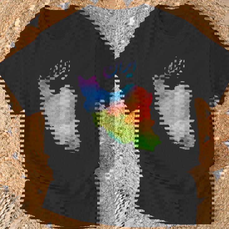 イランの地図 イランのカラフルな地図 水彩イラスト Tシャツ 高齢者への贈り物