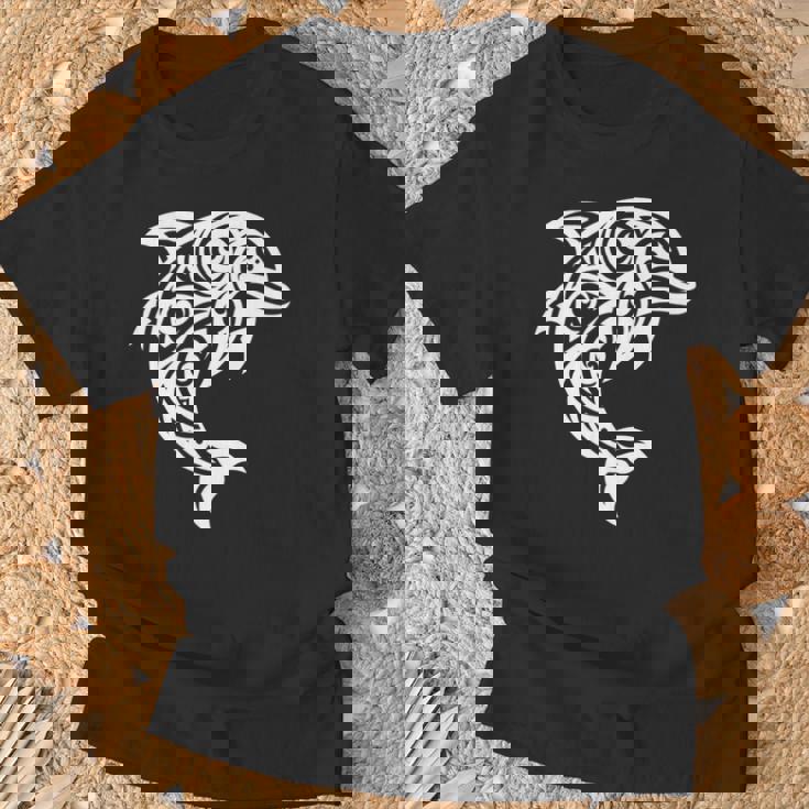 イルカ ポリネシアン トライバル マオリ ライトパターン イルカ 長袖tシャツ Tシャツ 高齢者への贈り物