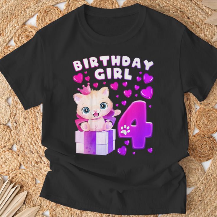 キッズ 4歳の誕生日、4歳の女の子、子猫、番号4 Tシャツ 高齢者への贈り物
