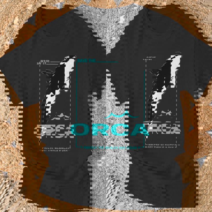 クジラと海を守るシャチ レトロなシャチのデザイン Tシャツ 高齢者への贈り物