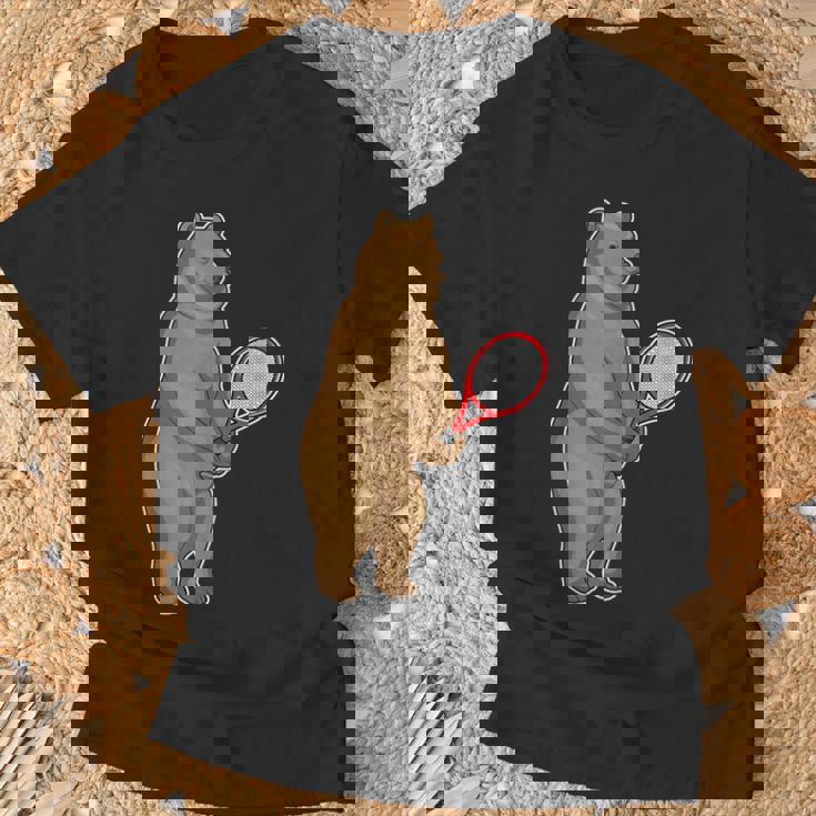 クマ テニス テニスラケット スポーツ Tシャツ 高齢者への贈り物