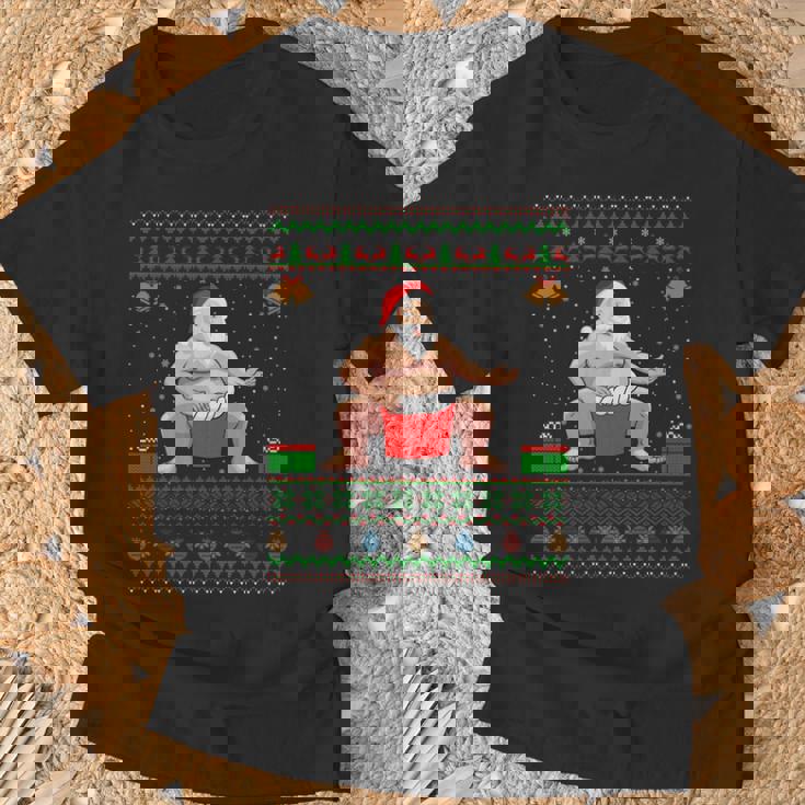 クリスマスセータースタイル サンタ相撲 アグリークリスマス 長袖tシャツ Tシャツ 高齢者への贈り物