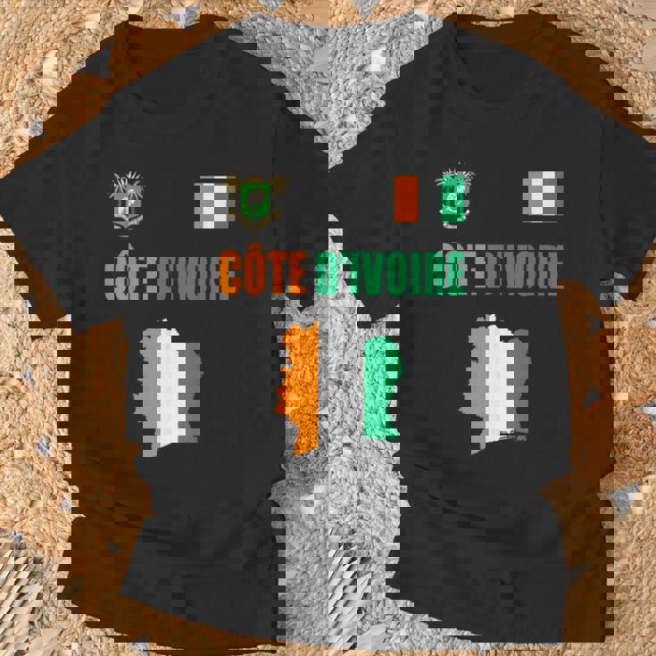 コートジボワール国旗 コートジボワール地図 Tシャツ 高齢者への贈り物
