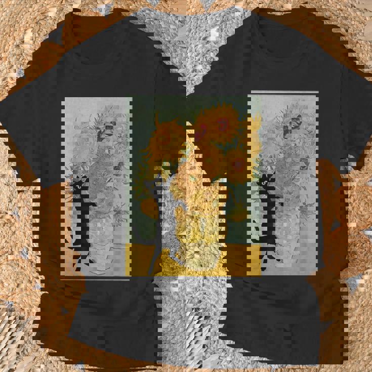 ゴッホ ひまわり 面白い 猫 アート 絵画 Tシャツ 高齢者への贈り物