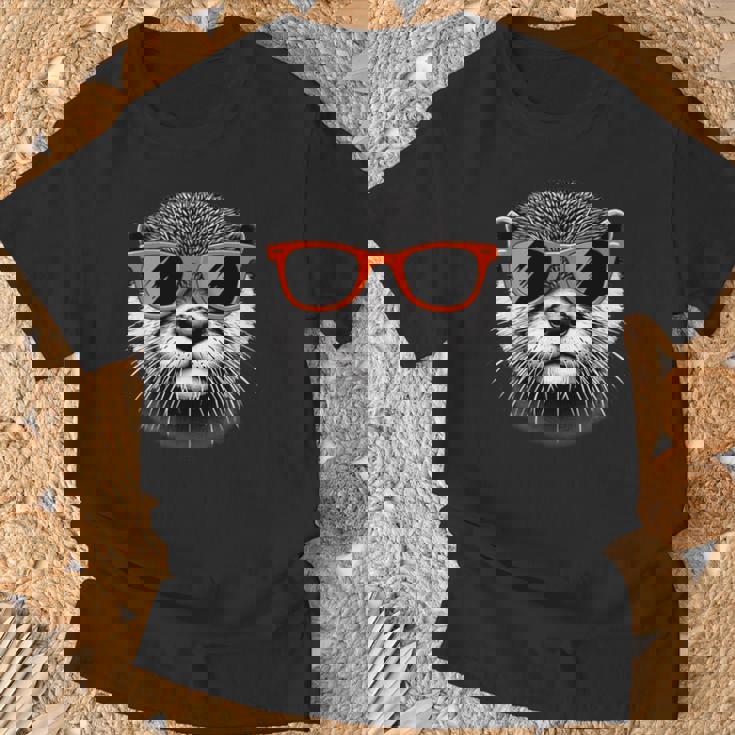 サングラスをかけたクールなカワウソのグラフィックアート 長袖tシャツ Tシャツ 高齢者への贈り物