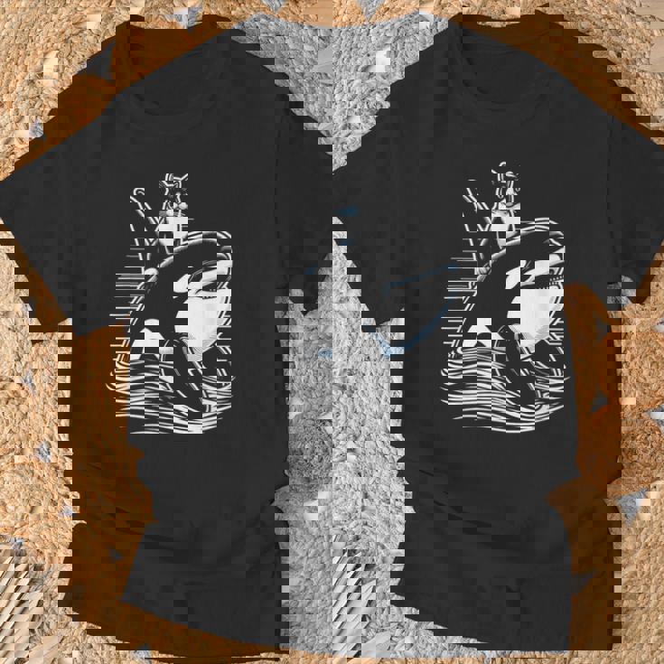 シャチに乗る猫 ファニー Tシャツ 高齢者への贈り物