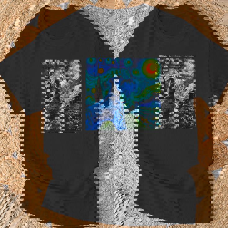 シュナウザー 面白いtシャツ 犬 ゴッホ 星月夜 かわいい メンズ 子供 おもしろ 服 グッズ ネタ Tシャツ 高齢者への贈り物