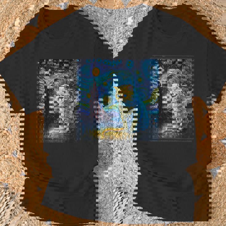 シュールレアリスム 星月夜 エキゾチック ショートヘア 猫 Tシャツ 高齢者への贈り物