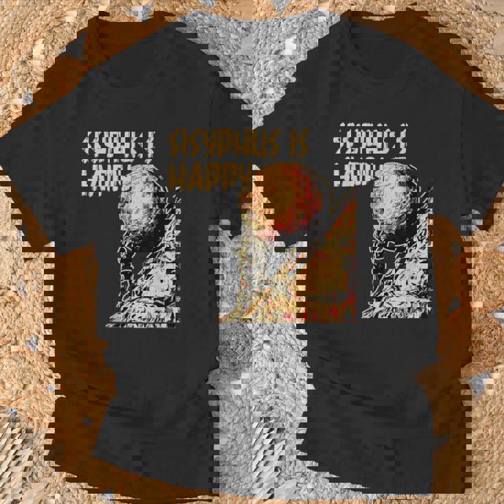 シーシュポス・イズ・ハッピー面白いギリシャ神話ミーム哲学 Tシャツ 高齢者への贈り物