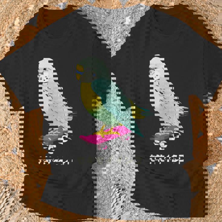 セキセイインコ インコ 鳥 スケートボード かわいい イラスト 手書き セキセイインコ好き 鳥好き おもしろ Tシャツ 高齢者への贈り物