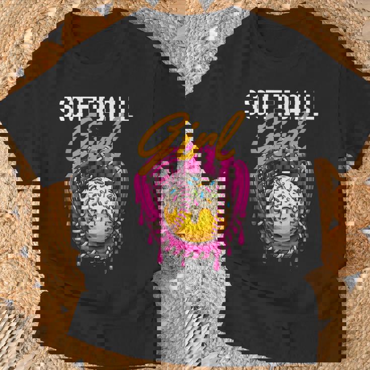 ソフトボール 女の子 名言 滴る アイスクリーム グラフィック ソフトボール ドリップ Tシャツ 高齢者への贈り物