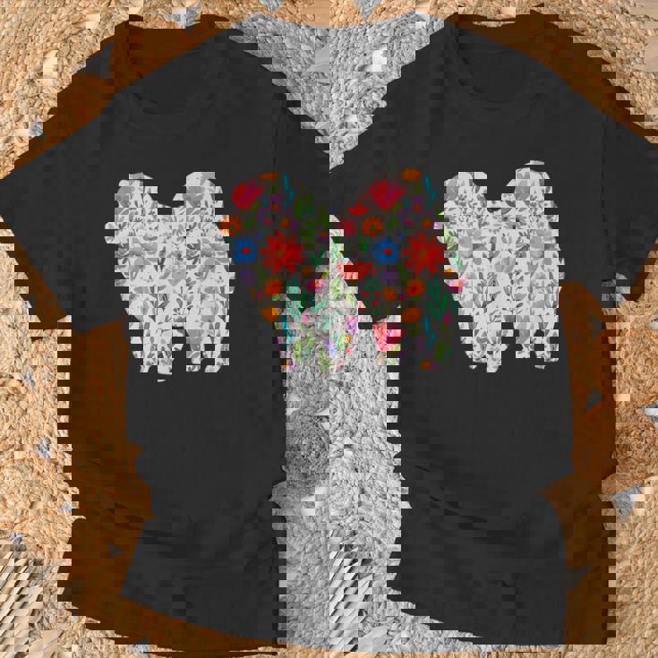 チャウチャウ 水彩 花 デザイン Tシャツ 高齢者への贈り物