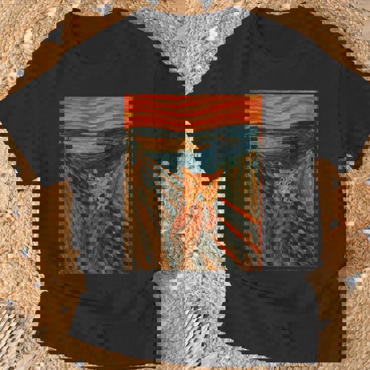 ニャンコの叫び 面白い 猫 ムンクの叫び パロディ おもしろ 服 おもしろグッズ ネタ 長袖tシャツ Tシャツ 高齢者への贈り物