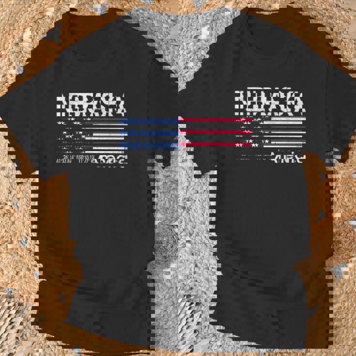 ネブラスカの座標 米国旗 Tシャツ 高齢者への贈り物