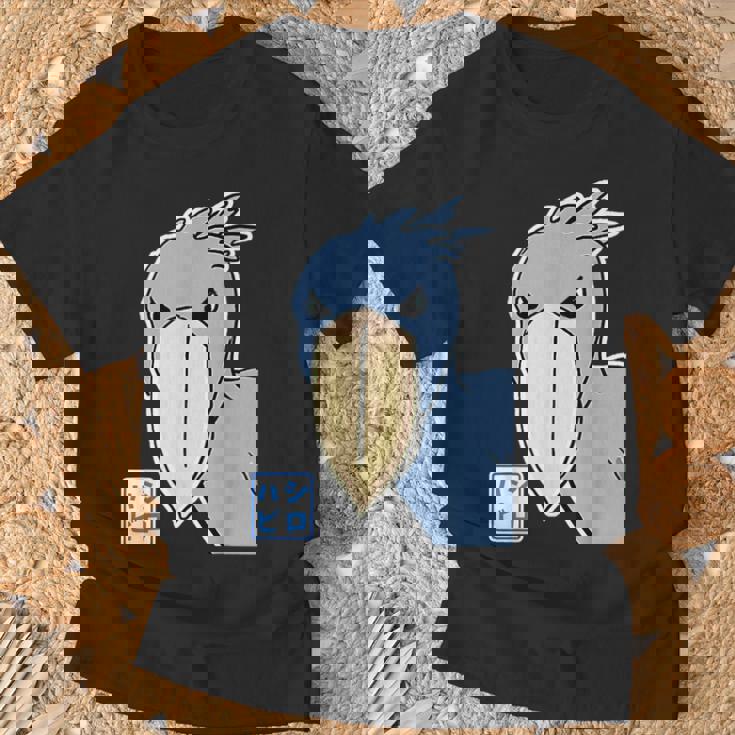 ハシビロコウさん『フル ビッグプリント』青い鳥【どうぶつフレンズ】ゆるくて かわいい 動物園の生き物 イラスト Tシャツ 高齢者への贈り物