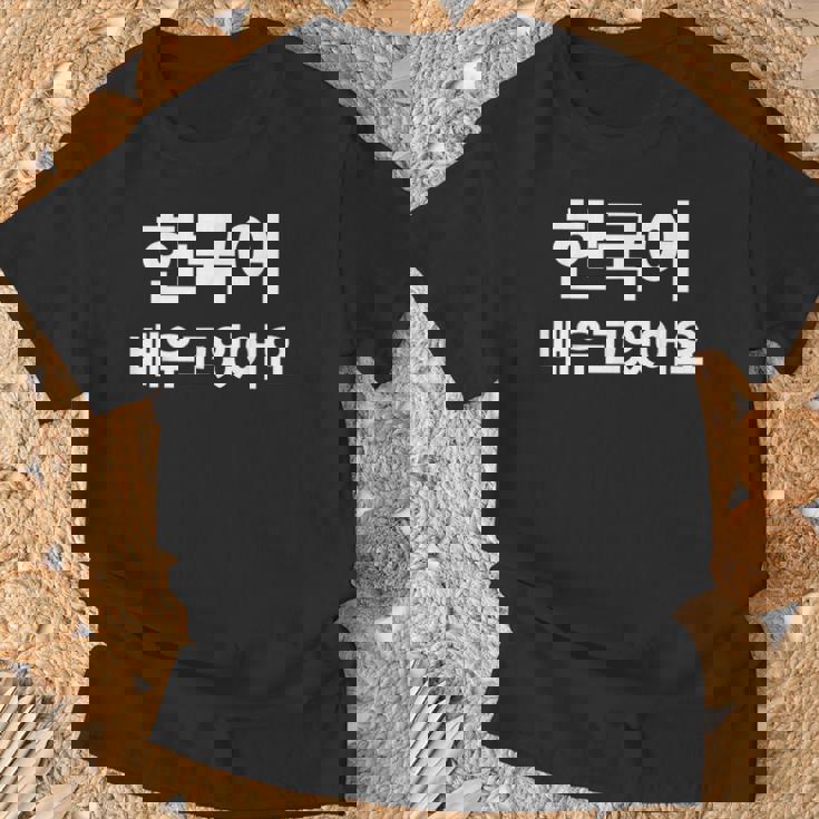 ハングルで書いた韓国語を勉強しています ハングク・ハングル・ドラマ Tシャツ 高齢者への贈り物